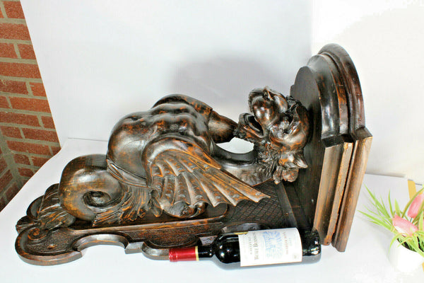 Majestical Antique black forest wood carved Dragon Gothic Wall console rare