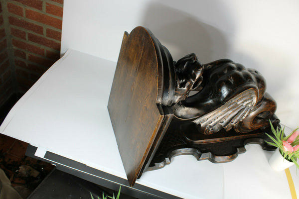 Majestical Antique black forest wood carved Dragon Gothic Wall console rare