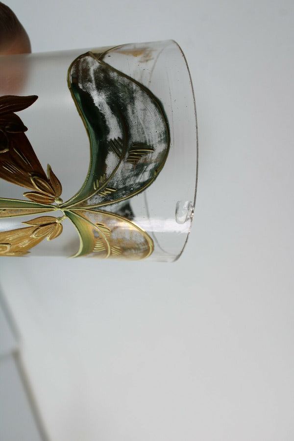 pair antique glass art nouveau enamel floral decor vases