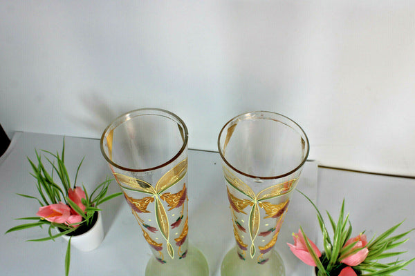 pair antique glass art nouveau enamel floral decor vases