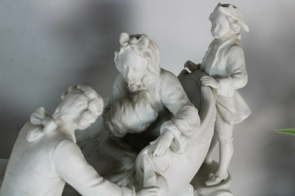Large antique bisque porcelain carriage horses statue group signed 19thc