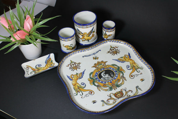 Antique Porcelain de GIEN marked Smoking set mythological theme