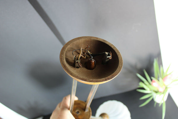 Vintage french art deco desgn 1960 teak wood glass pendant lamp chandelier