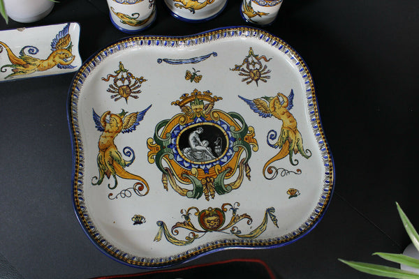 Antique Porcelain de GIEN marked Smoking set mythological theme