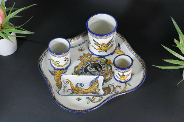 Antique Porcelain de GIEN marked Smoking set mythological theme