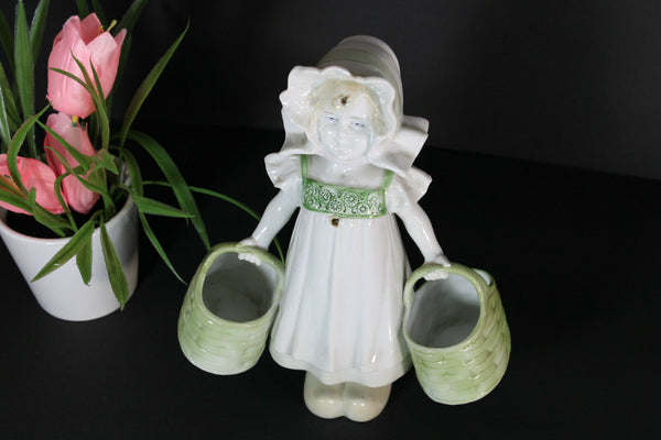 Rare dutch porcelain milk girl salt pepper stand moving system 1960