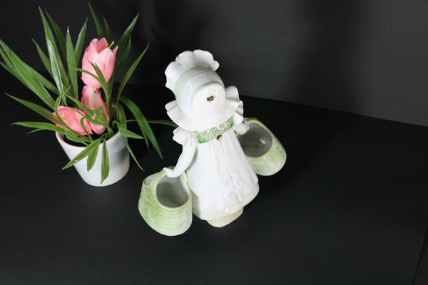 Rare dutch porcelain milk girl salt pepper stand moving system 1960