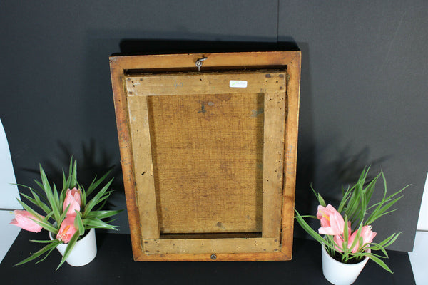 Antique oil canvas painting wedding folkloric church scene rare