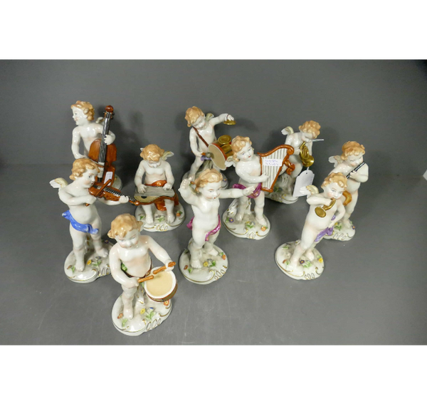 Set 10 German schierholz porcelain marked Musician figurine angels cherubs