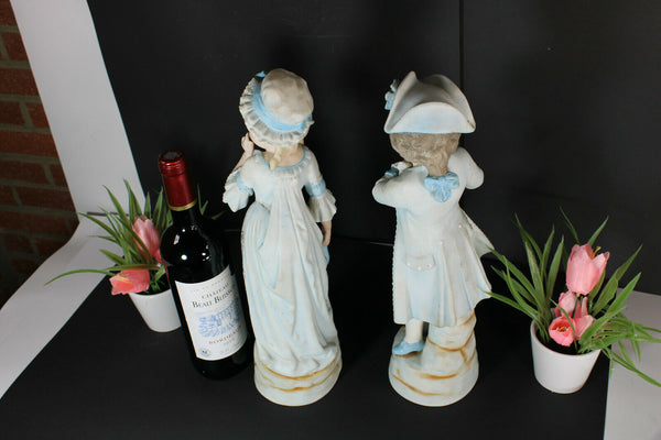 PAIR Antique french XL porcelain statue boy girl romantic rare