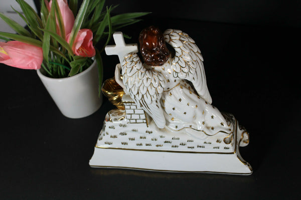 Antique top French vieux paris porcelain holy water font archangel figurine