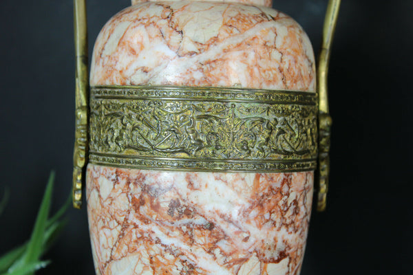 PAIR antique french marble urns vases greek warrior scene