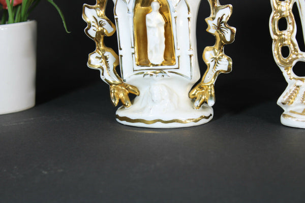 SEt Antique french religious vieux paris porcelain vases chapen madonna joseph