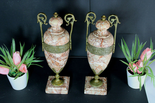 PAIR antique french marble urns vases greek warrior scene