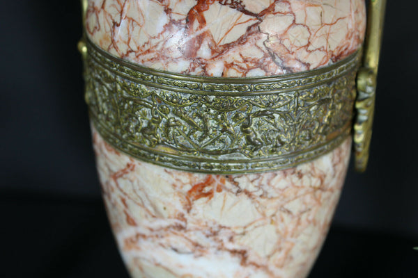 PAIR antique french marble urns vases greek warrior scene