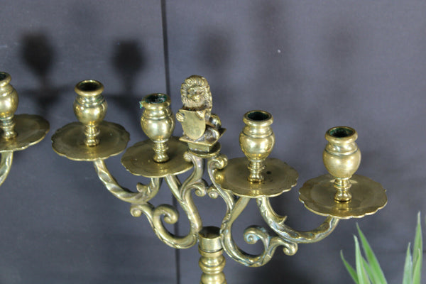 PAIR antique bronze amsterdam lion Candelabras candle holders