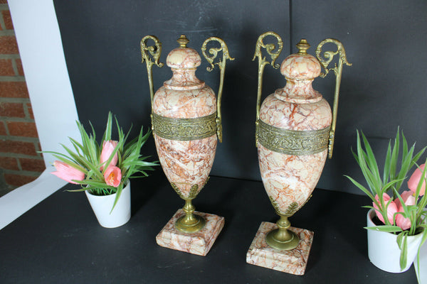 PAIR antique french marble urns vases greek warrior scene