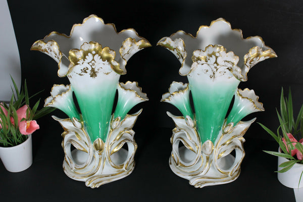 PAIR antique french vieux paris porcelain Cornet vases