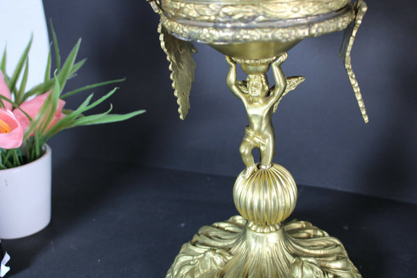 XL Bronze Murano glass Bowl Centerpiece Cherub angel figurine rare