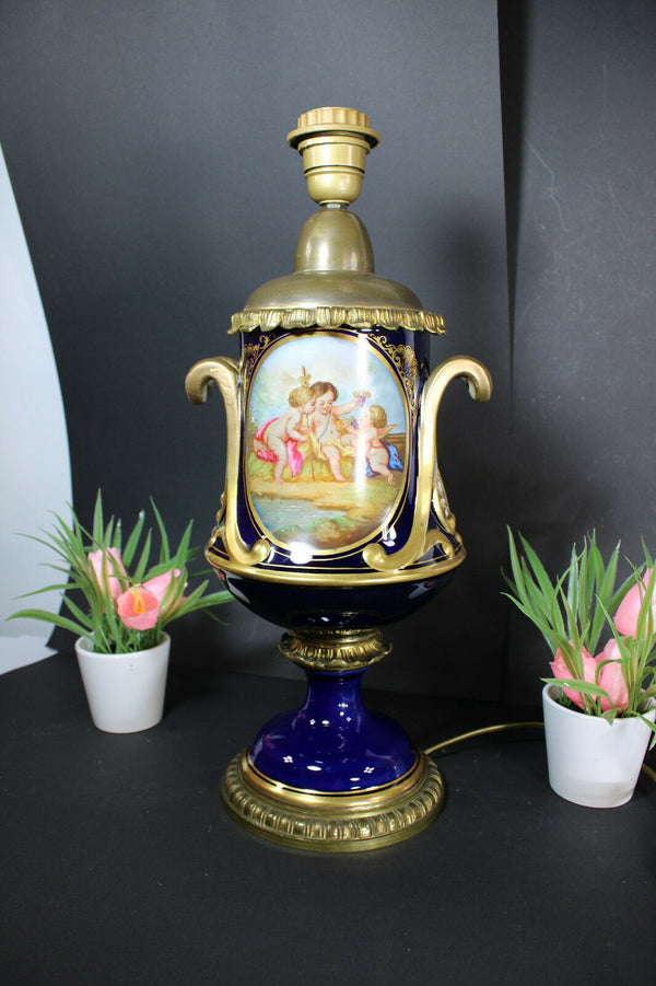 Antique french paris porcelain vase hand paint putti cherub decor lamp