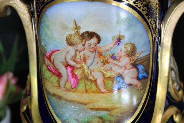 Antique french paris porcelain vase hand paint putti cherub decor lamp