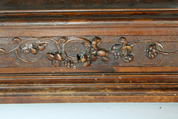 Antique black forest wood carved sewing box initials floral decor rare