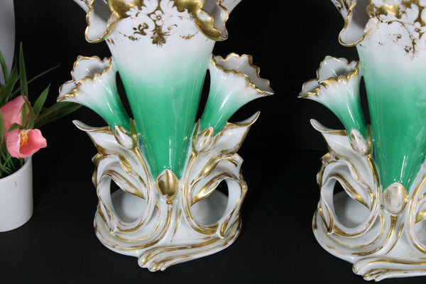 PAIR antique french vieux paris porcelain Cornet vases