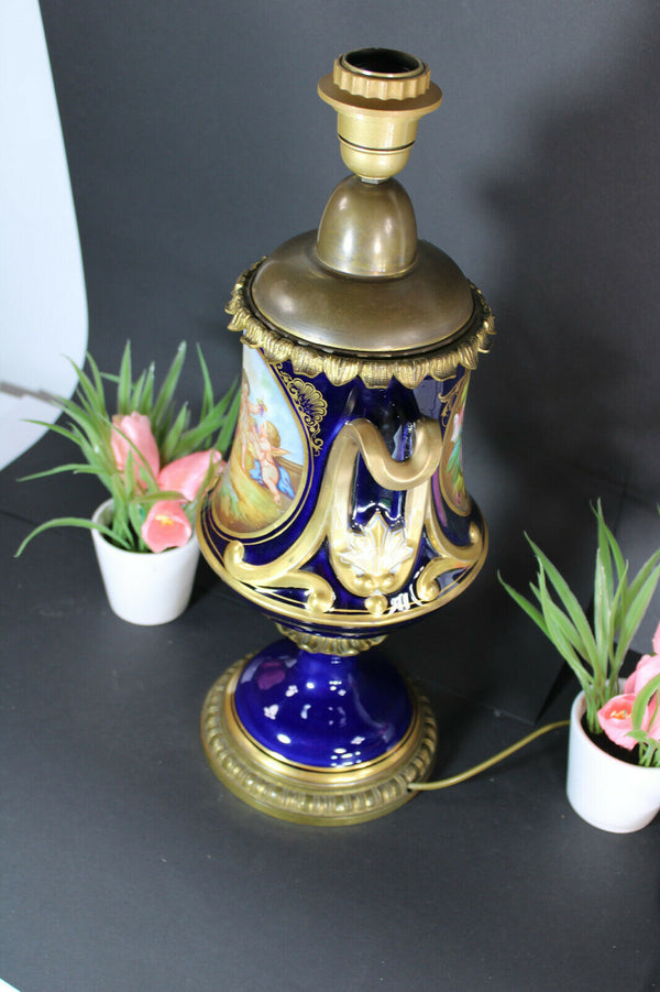 Antique french paris porcelain vase hand paint putti cherub decor lamp