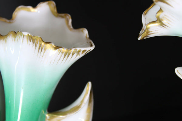 PAIR antique french vieux paris porcelain Cornet vases