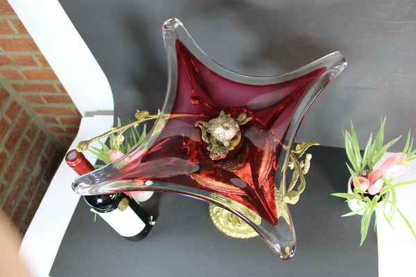 XL Bronze Murano glass Bowl Centerpiece Cherub angel figurine rare