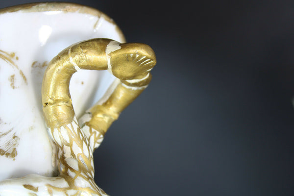 Antique french vieux paris porcelain religious hand paint madonna angels vase