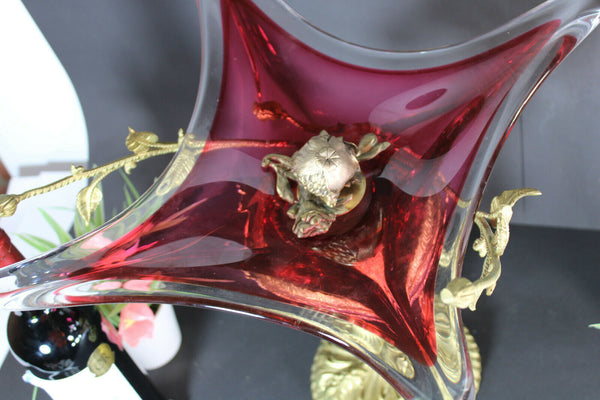 XL Bronze Murano glass Bowl Centerpiece Cherub angel figurine rare