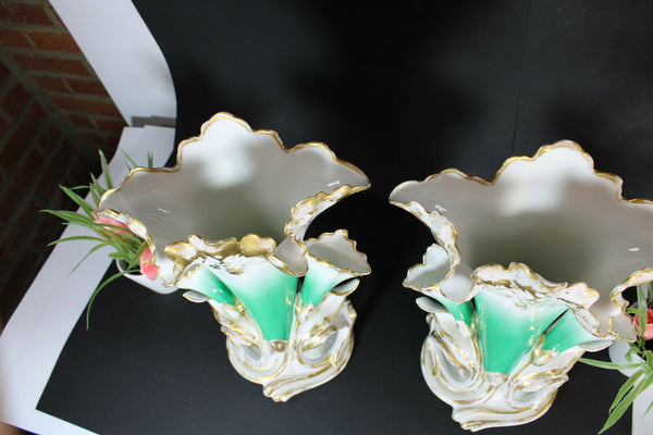 PAIR antique french vieux paris porcelain Cornet vases
