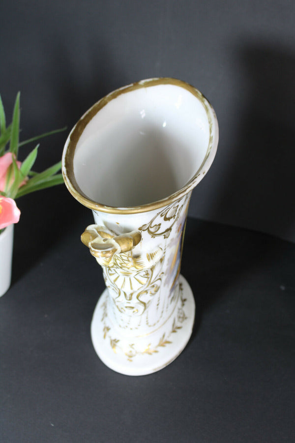 Antique french vieux paris porcelain religious hand paint madonna angels vase