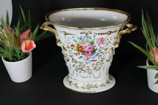 Antique french vieux paris porcelain religious hand paint madonna angels vase