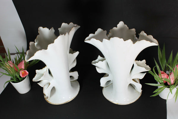 PAIR antique french vieux paris porcelain Cornet vases