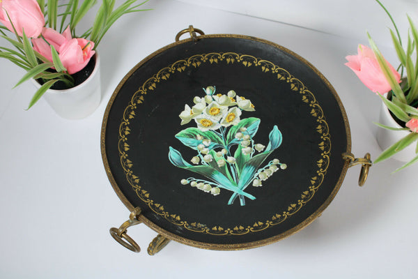 Antique french centerpiece bowl porcelain flowers plate rare