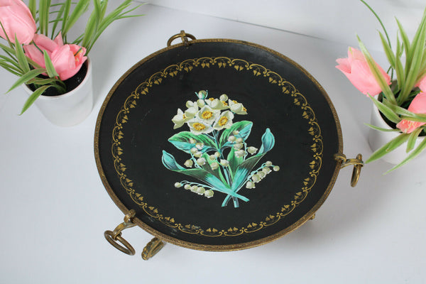 Antique french centerpiece bowl porcelain flowers plate rare