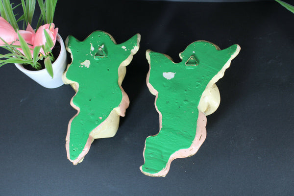 pair vintage 1950 clalk plaster wall angels cherubs musicians putti figurine