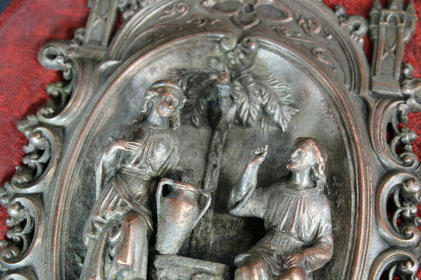 Rare XL antique zamac metal holy water font plaque Velvet christ water fontain
