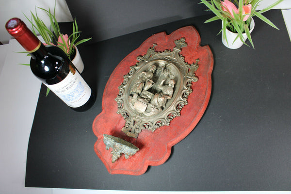 Rare XL antique zamac metal holy water font plaque Velvet christ water fontain