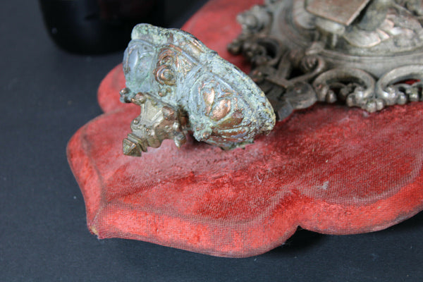 Rare XL antique zamac metal holy water font plaque Velvet christ water fontain