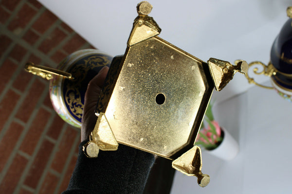 Set 3 French limoges cobalt porcelain floral decor Centerpiece vases mantel