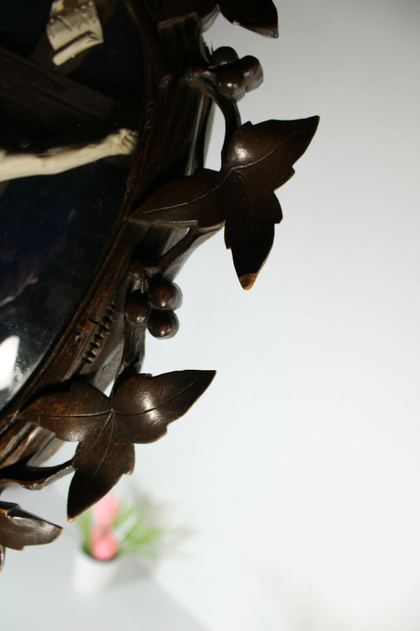 Antique napoleon III black forest wood carved frame plaque crucifix christ