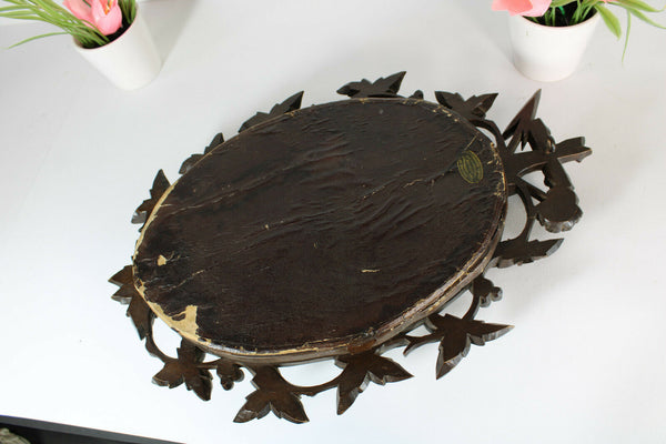 Antique napoleon III black forest wood carved frame plaque crucifix christ