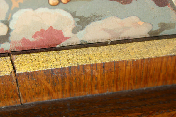 Antique belgian neo gothic wood chapel saint thomas metal enamel painting marked