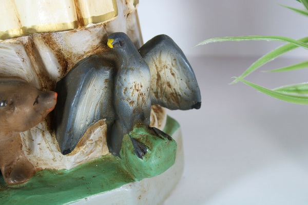 LArge rare antique french chalk plaster saint ghislain statue bear eagle bishop