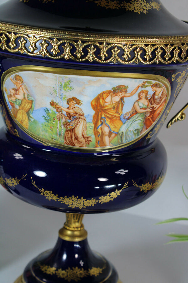 Vintage french limoges cobalt blue porcelain Centerpiece lidded bowl vase