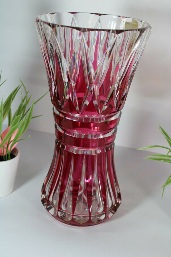 Vintage 1950s Top crystal glass Vase Val saint lambert signed ruby red