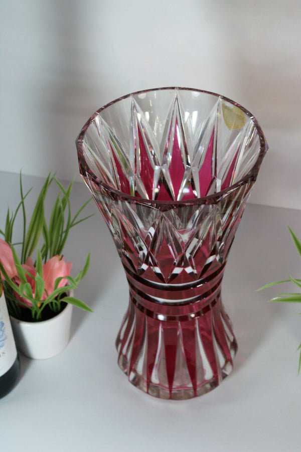 Vintage 1950s Top crystal glass Vase Val saint lambert signed ruby red